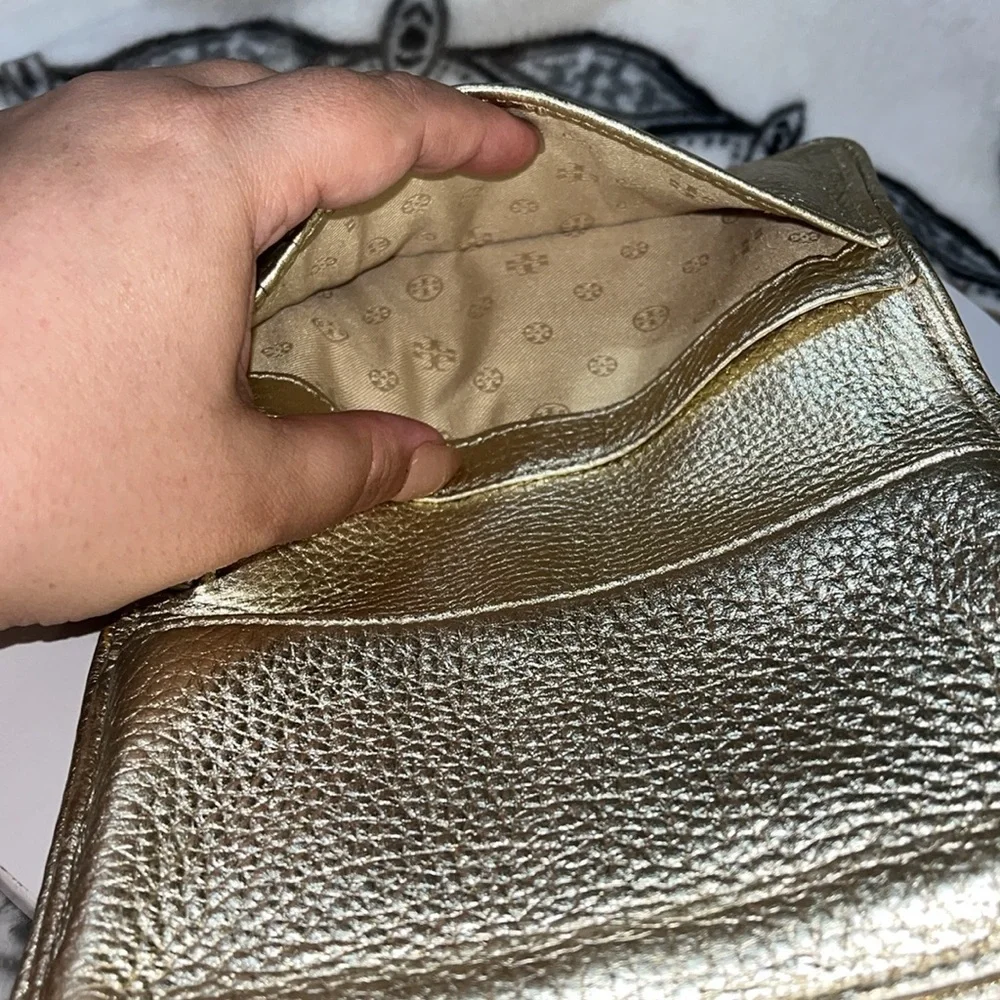 Tory Burch Metallic Gold Leather Britten Wallet